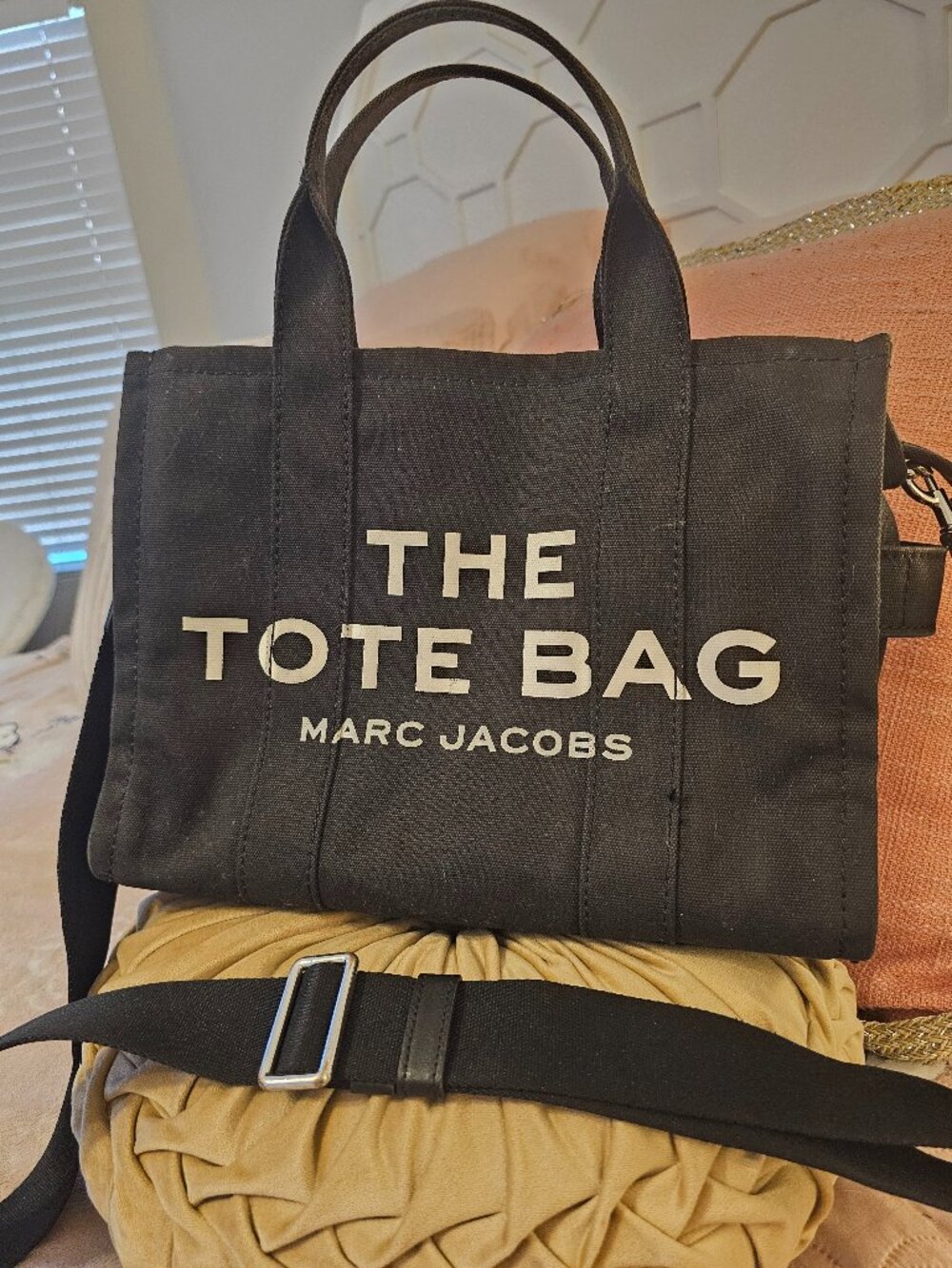 Marc Jacobs The Medium Tote Bag Black Cotton Canvas Crossbody Purse Shoulder Bag